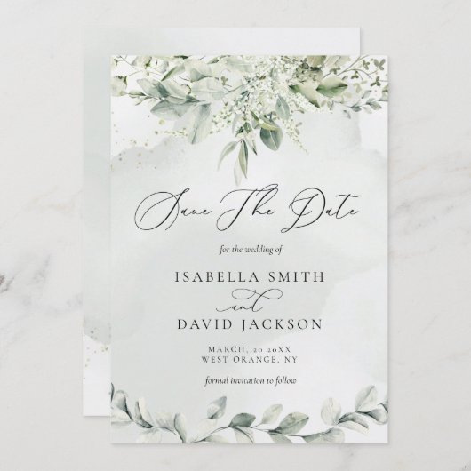 Waterverf Eucalyptus groen tuin botanisch Save The Date (Voorkant / Achterkant)