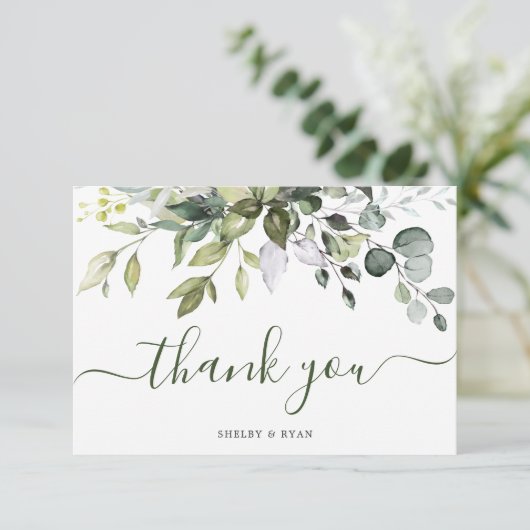 Waterverf Eucalyptus groen Waterverf bruiloft Bedankkaart (Staand voorkant)