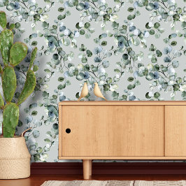 Waterverf Eucalyptus groen wijnpatroon Behang