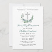 Waterverf Eucalyptus Groen Zilver Eerste Communie Kaart (Voorkant)