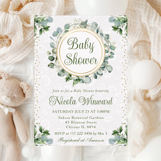 Waterverf Eucalyptus Groene Baby Shower Kaart