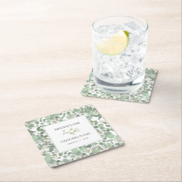 Waterverf Eucalyptus Groene Bloesems Bruiloft Kartonnen Onderzetters