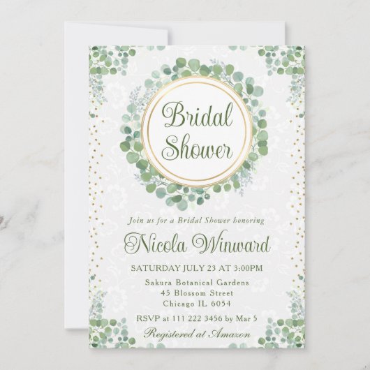 Waterverf Eucalyptus Groene Bruidsdouche Kaart (Voorkant)