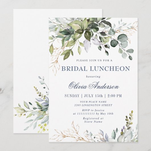 Waterverf Eucalyptus Groene BRUIDSLUNCH Kaart (Voorkant / Achterkant)