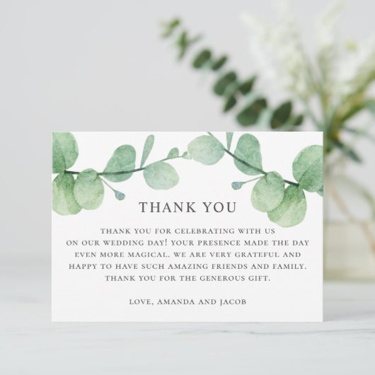 Waterverf eucalyptus. Groene bruiloft dank u Kaart (Staand voorkant)