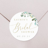 Waterverf Eucalyptus Groene Bruilofts Bruidsshower Ronde Sticker