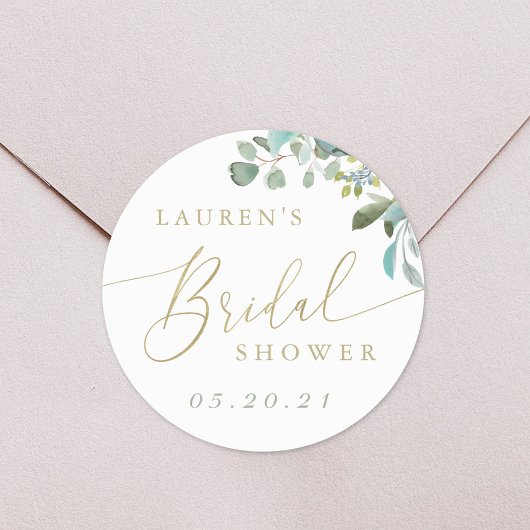 Waterverf Eucalyptus Groene Bruilofts Bruidsshower Ronde Sticker