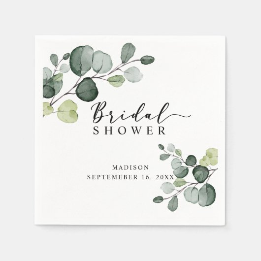 Waterverf Eucalyptus Groene Bruiloftsborrel Servet (Voorkant)