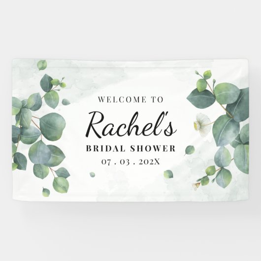 Waterverf Eucalyptus Groene Bruiloftsborrel Spandoek (Horizontaal)