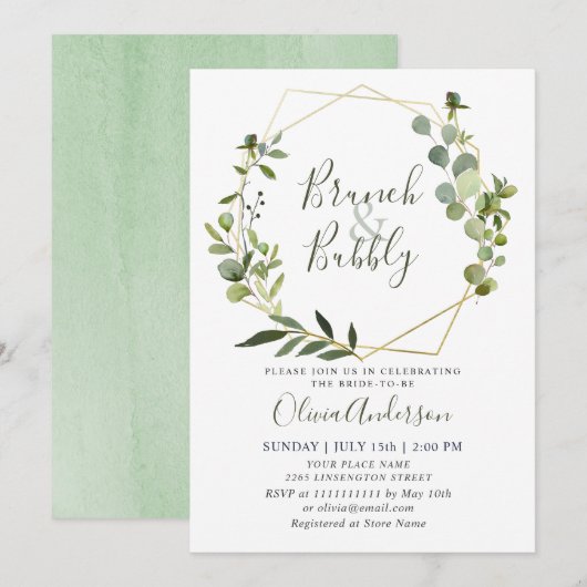 Waterverf Eucalyptus Groene BRUNCH BORREL Kaart (Voorkant / Achterkant)