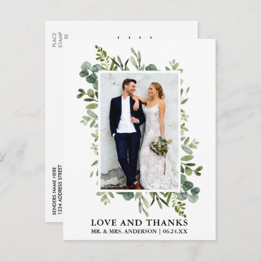 Waterverf Eucalyptus Groene Huwelijks Dankbetuigin Briefkaart (Voorkant / Achterkant)