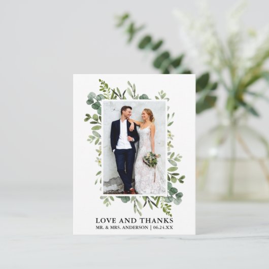 Waterverf Eucalyptus Groene Huwelijks Dankbetuigin Briefkaart (Staand voorkant)