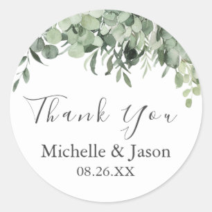Waterverf Eucalyptus Groene Huwelijks Dankjewel Ronde Sticker