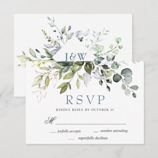 Waterverf Eucalyptus Groene Huwelijks RSVP Kaart (Voorkant / Achterkant)