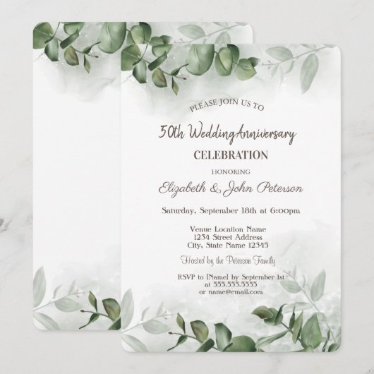 Waterverf Eucalyptus Groene Huwelijksverjaardag Kaart (Voorkant / Achterkant)