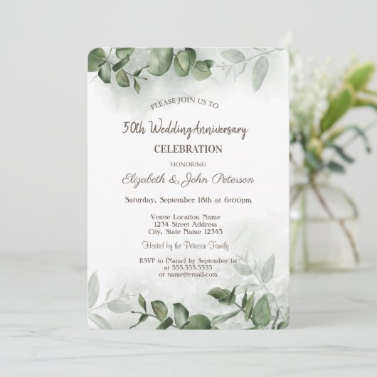 Waterverf Eucalyptus Groene Huwelijksverjaardag Kaart (Staand voorkant)