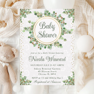 Waterverf Eucalyptus Groene Krans Baby Shower Kaart