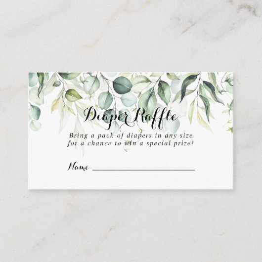 Waterverf Eucalyptus Groene Luier Raffle Ticket Informatiekaartje (Voorkant)