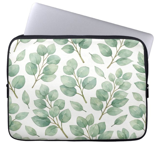 Waterverf Eucalyptus Groene Patroon Laptop Sleeve (Voorkant)
