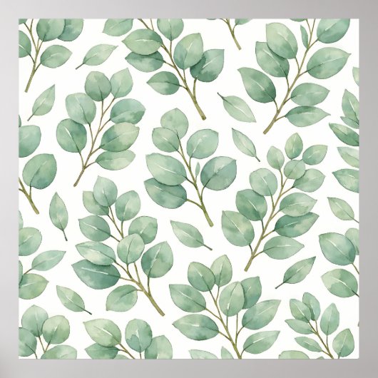 Waterverf Eucalyptus Groene Patroon Poster (Voorkant)