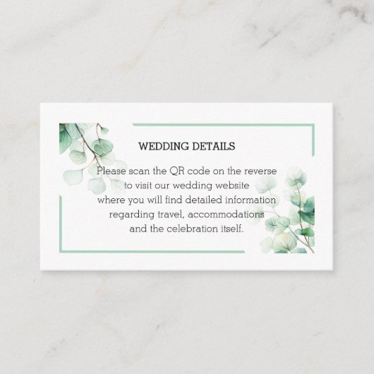 Waterverf Eucalyptus Groene QR Info Bruiloft Informatiekaartje (Voorkant)