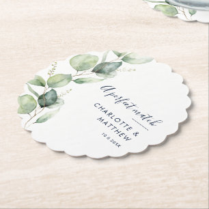 Waterverf Eucalyptus Groene Scriptuur Trouwfeest Kartonnen Onderzetters