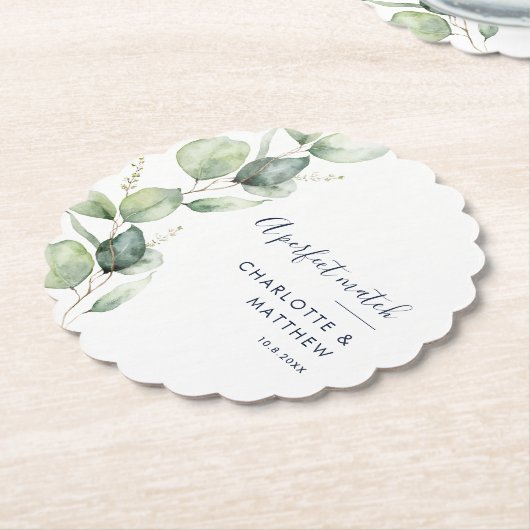 Waterverf Eucalyptus Groene Scriptuur Trouwfeest Kartonnen Onderzetters (Gekanteld)