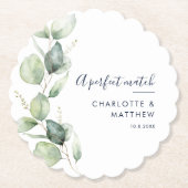 Waterverf Eucalyptus Groene Scriptuur Trouwfeest Kartonnen Onderzetters (Voorkant)