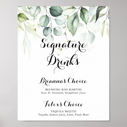Waterverf Eucalyptus Groene Signature Dranken  Poster (Voorkant)