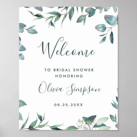 Waterverf Eucalyptus Groene Teken Bruiloftsdouche Poster (Voorkant)
