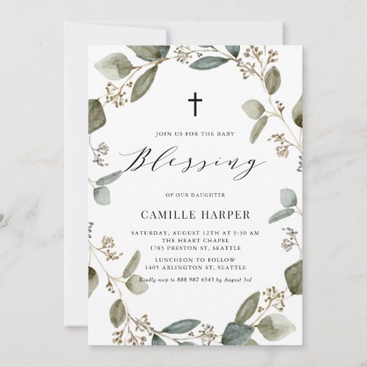 Waterverf Eucalyptus grote Baby Kaart (Voorkant)