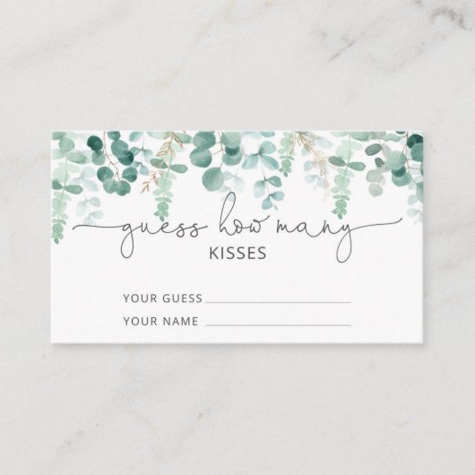 Waterverf eucalyptus hoeveel kusjes bruidsspel informatiekaartje (Voorkant)