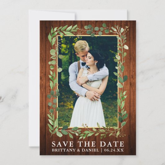 Waterverf Eucalyptus Hood Gold Save the Date Kaart (Voorkant)