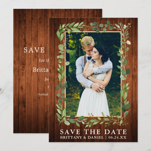 Waterverf Eucalyptus Hood Gold Save the Date Kaart (Voorkant / Achterkant)