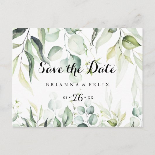 Waterverf Eucalyptus Horizontaal sparen de Datum Briefkaart (Voorkant)