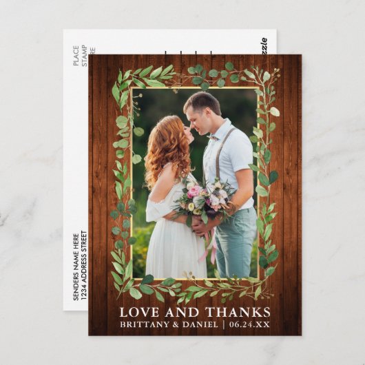 Waterverf Eucalyptus Hout Gouden Liefde en Dank Briefkaart (Voorkant / Achterkant)