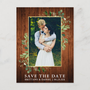 Waterverf Eucalyptus hout Save the Date Briefkaart