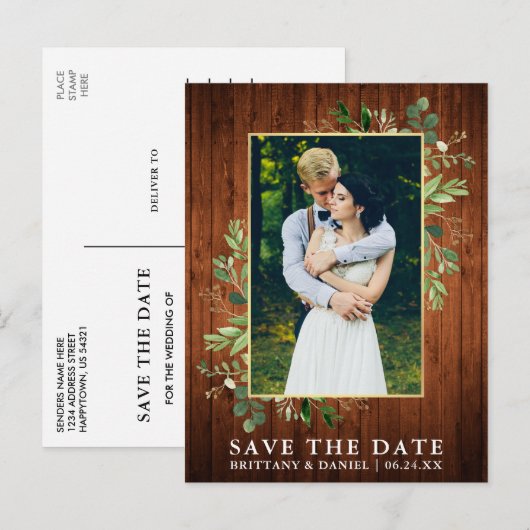 Waterverf Eucalyptus hout Save the Date Briefkaart (Voorkant / Achterkant)