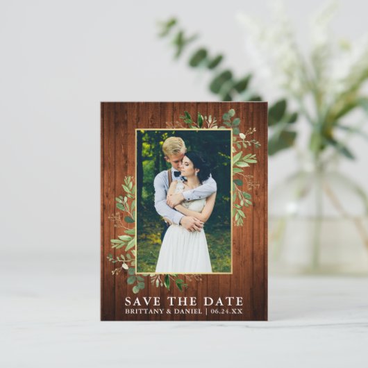 Waterverf Eucalyptus hout Save the Date Briefkaart (Staand voorkant)