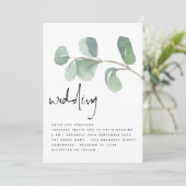 Waterverf Eucalyptus Informal Script Weddenschap Kaart (Staand voorkant)