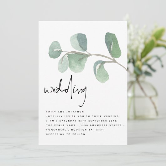 Waterverf Eucalyptus Informal Script Weddenschap Kaart (Staand voorkant)