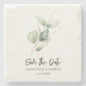 Waterverf Eucalyptus Keepsake Bewaar de datum Stenen Onderzetter (Voorkant)