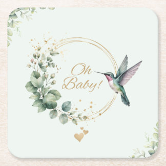 **Waterverf Eucalyptus Kolibrie Baby Shower In Kartonnen Onderzetters