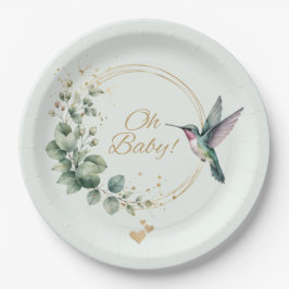 **Waterverf Eucalyptus Kolibrie Baby Shower In Papieren Bordje