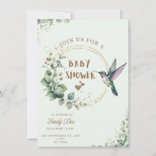 Waterverf Eucalyptus Kolibrie Baby Shower Kaart