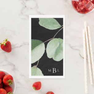 Waterverf Eucalyptus Krachtig Monogram Zwart Servet