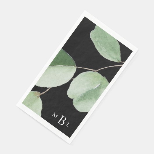 Waterverf Eucalyptus Krachtig Monogram Zwarte Servet (Hoek)