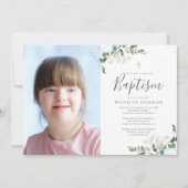 Waterverf Eucalyptus Kruis Foto Doop Kaart (Voorkant)