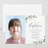 Waterverf Eucalyptus Kruis Foto Doop Kaart (Voorkant / Achterkant)