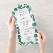 Waterverf Eucalyptus laat botanische bruiloft acht All In One Uitnodiging (Afscheurbaar)